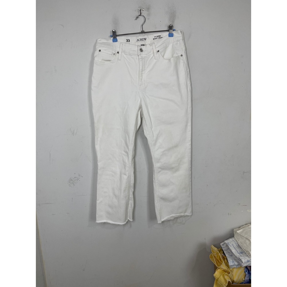 J.Crew 9" Demi Boot Crop White Jeans Raw‎ Hem Re-Imagined Stretch Size 33